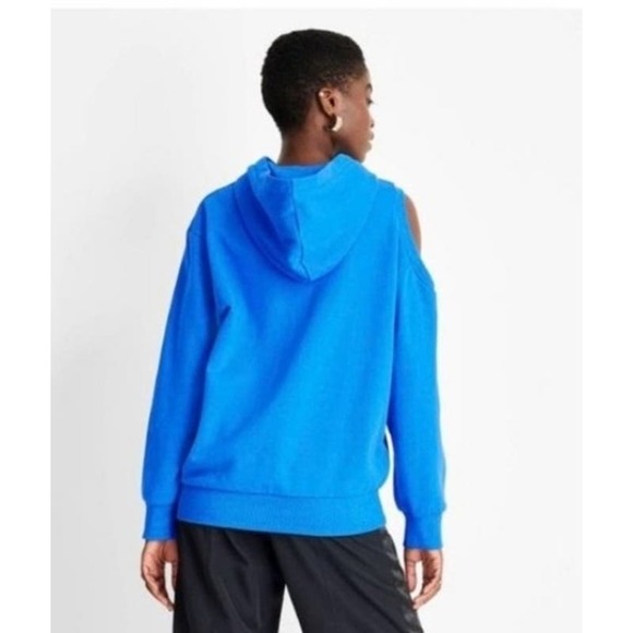 Future Collective Women's Cut Out Shoulder Blue Hoodie- Size 2X - Picture 7 of 7